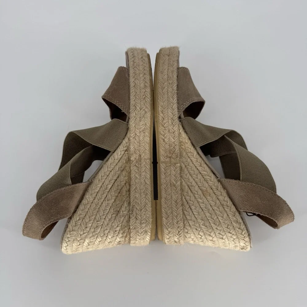 Verbenas Espadrille‎ Wedges Sandals Shoes Tan Suede Cross Strap Women's 7.5 - 38